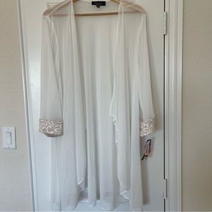 R&M Richards Women’s Ivory Shear Cardigan W/ Bedazzled Sleeve Cuffs , Size 14W